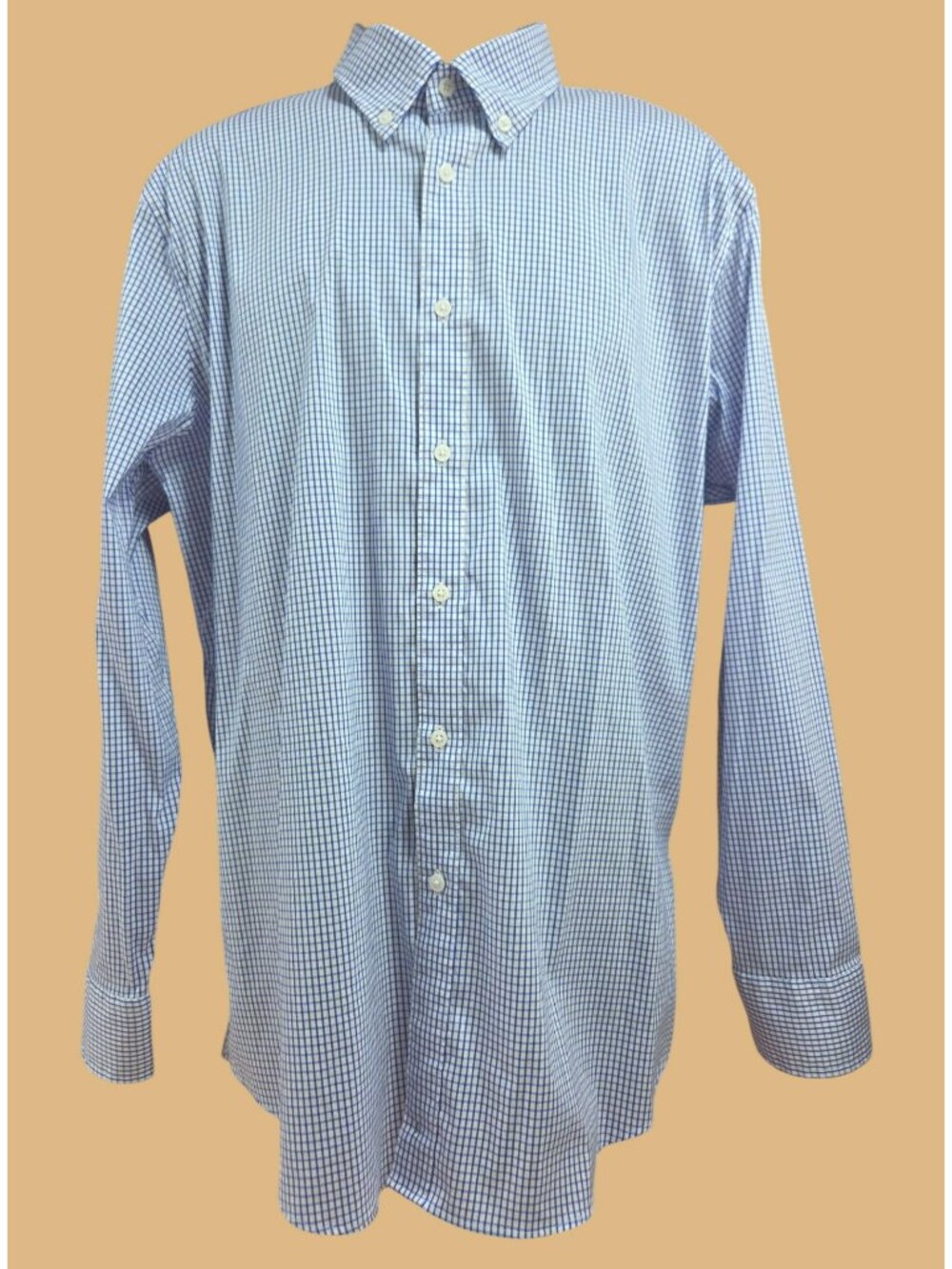 Psycho Bunny Mens Blue Check Stretch Dress Shirt 17.5-34/35 Modern Fit